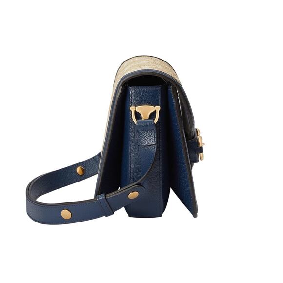 Gucci GG Raffia Calfskin Monogram Horsebit 1955 Mystic White Blue Agata NWT - Picture 6 of 11